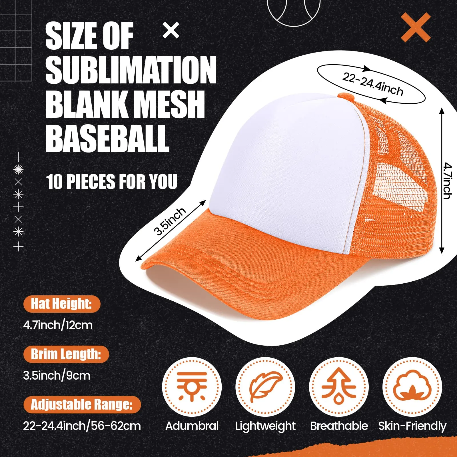 10 Pcs Sublimation Blank Trucker Hats Bulk Mesh Baseball Cap Polyester Mesh Trucker Hat for Men and Women (Multicolor)