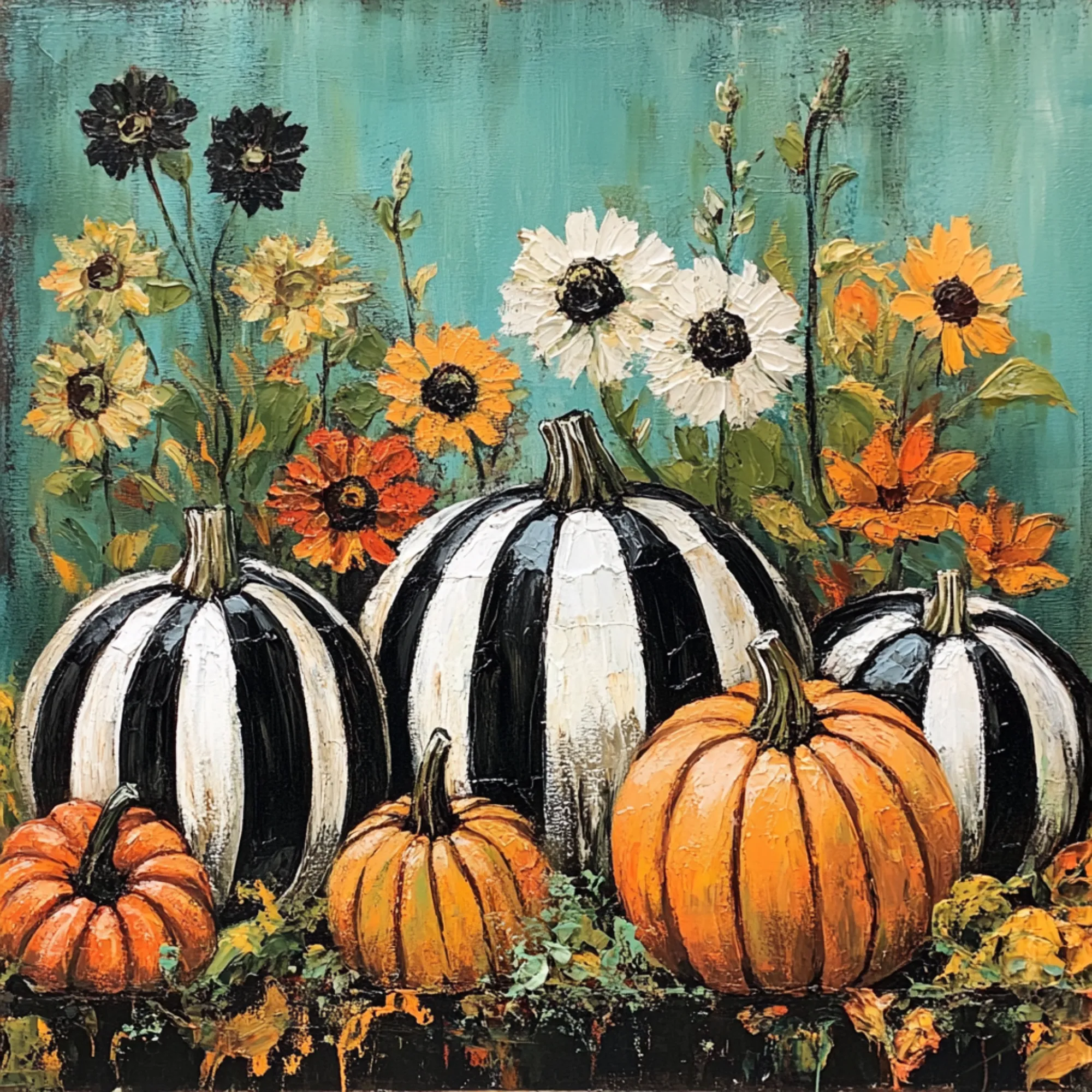 10" x 10" Black and White Stripe Pumpkins Sign TTE-047