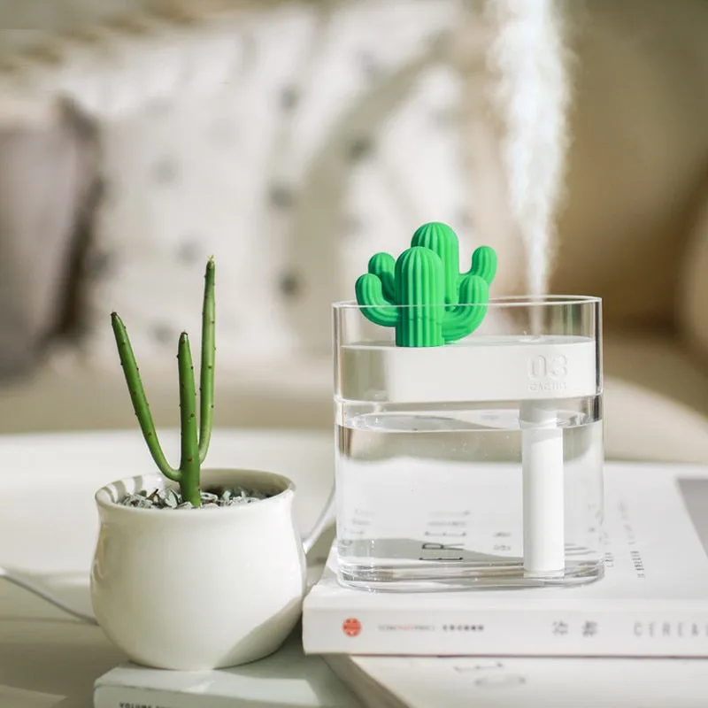 160ML Ultrasonic Air Humidifier Clear Cactus Color Light USB Essential Oil Diffuser