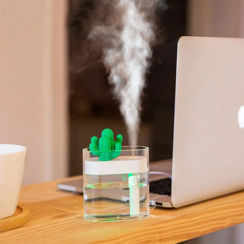 160ML Ultrasonic Air Humidifier Clear Cactus Color Light USB Essential Oil Diffuser