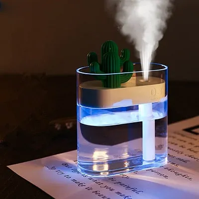 160ML Ultrasonic Air Humidifier Clear Cactus Color Light USB Essential Oil Diffuser