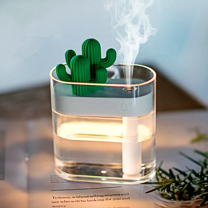 160ML Ultrasonic Air Humidifier Clear Cactus Color Light USB Essential Oil Diffuser