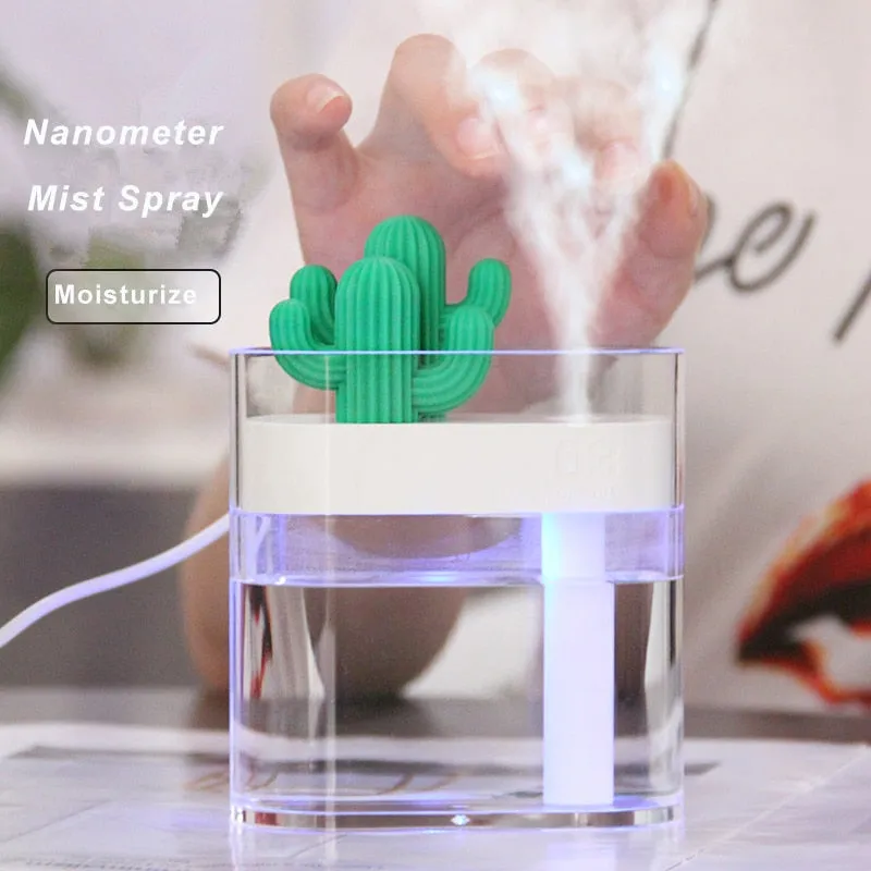 160ML Ultrasonic Air Humidifier Clear Cactus Color Light USB Essential Oil Diffuser