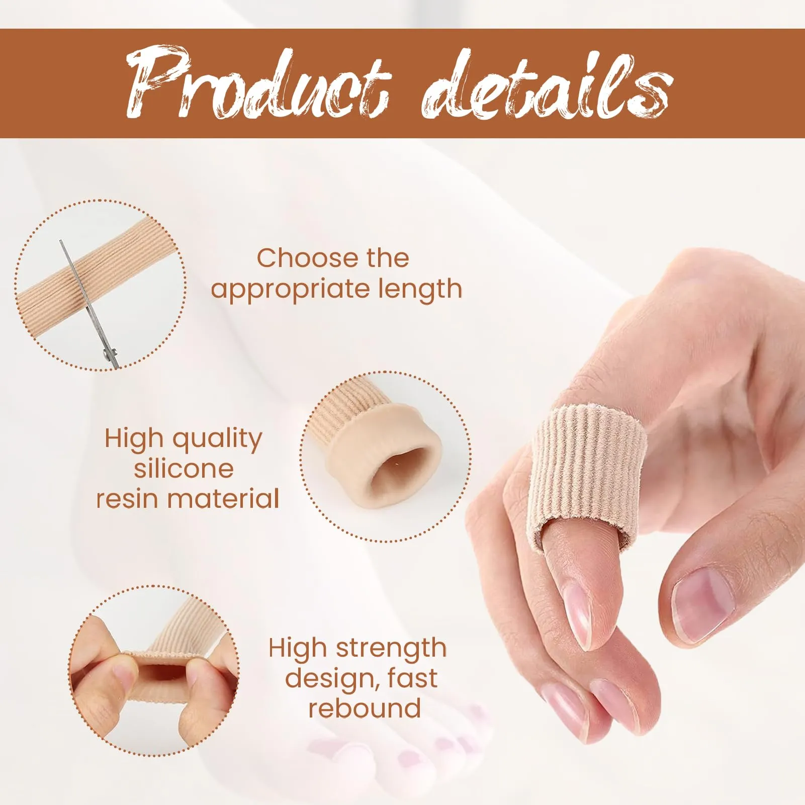 3 pieces toe protection silicone, toe protection big toe, cuttable silicone toe protection toe cushion tube tube bandage, toe protection foam, toe pad for callus cushion, corns remover (3 sizes) khaki