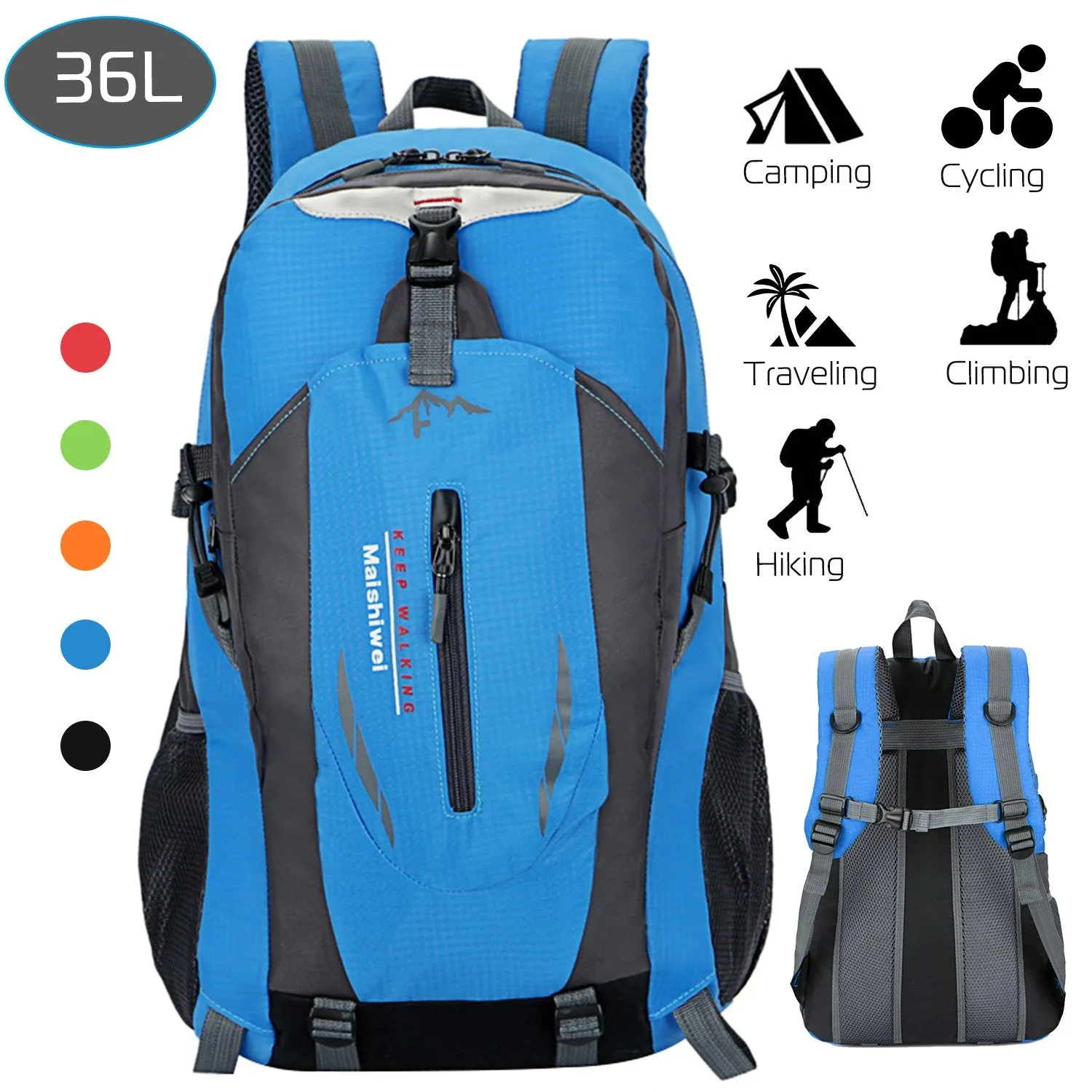 36L Waterproof Outdoor Backpack Lightweight Travel Daypack Nylon Hiking Knapsack