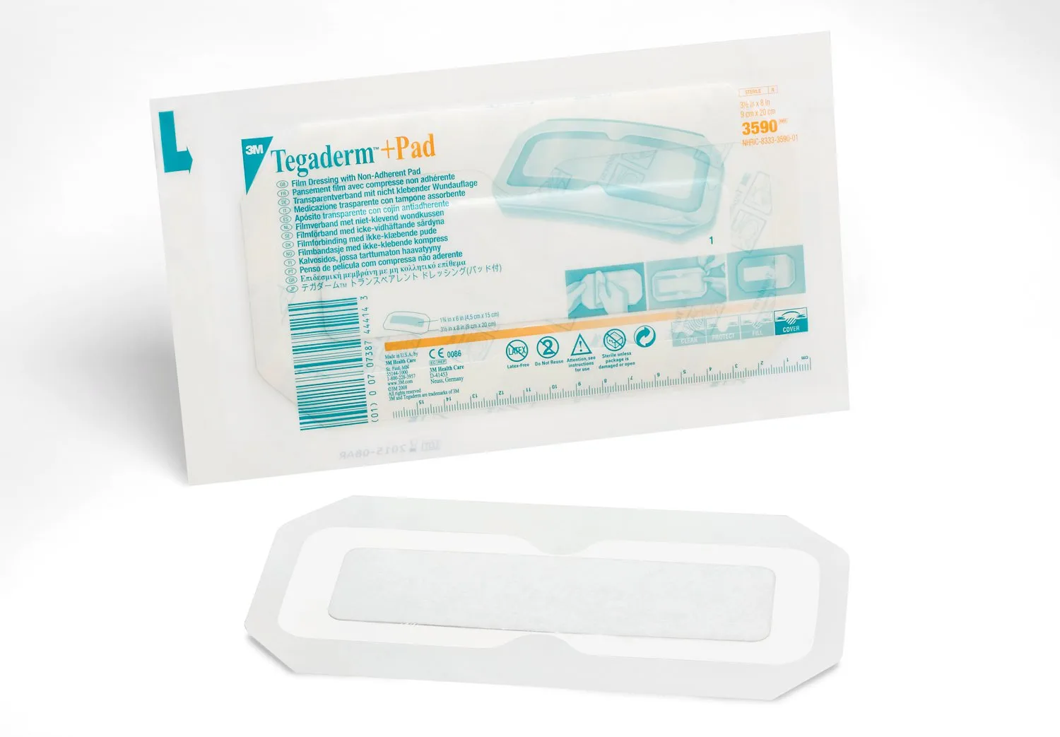 3M 3590 Tegaderm  Pad Film Dressing With Non-Adherent Pad 9cm x 20cm