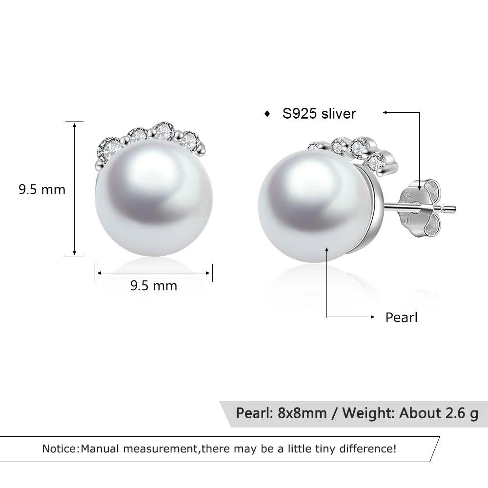 925 Sterling Silver Pearl Stud Earrings Trendy