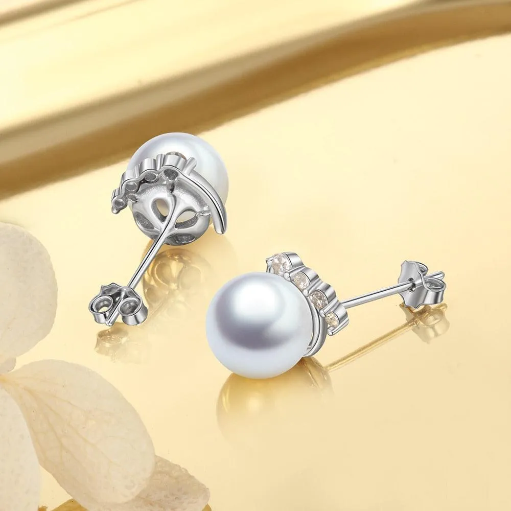 925 Sterling Silver Pearl Stud Earrings Trendy