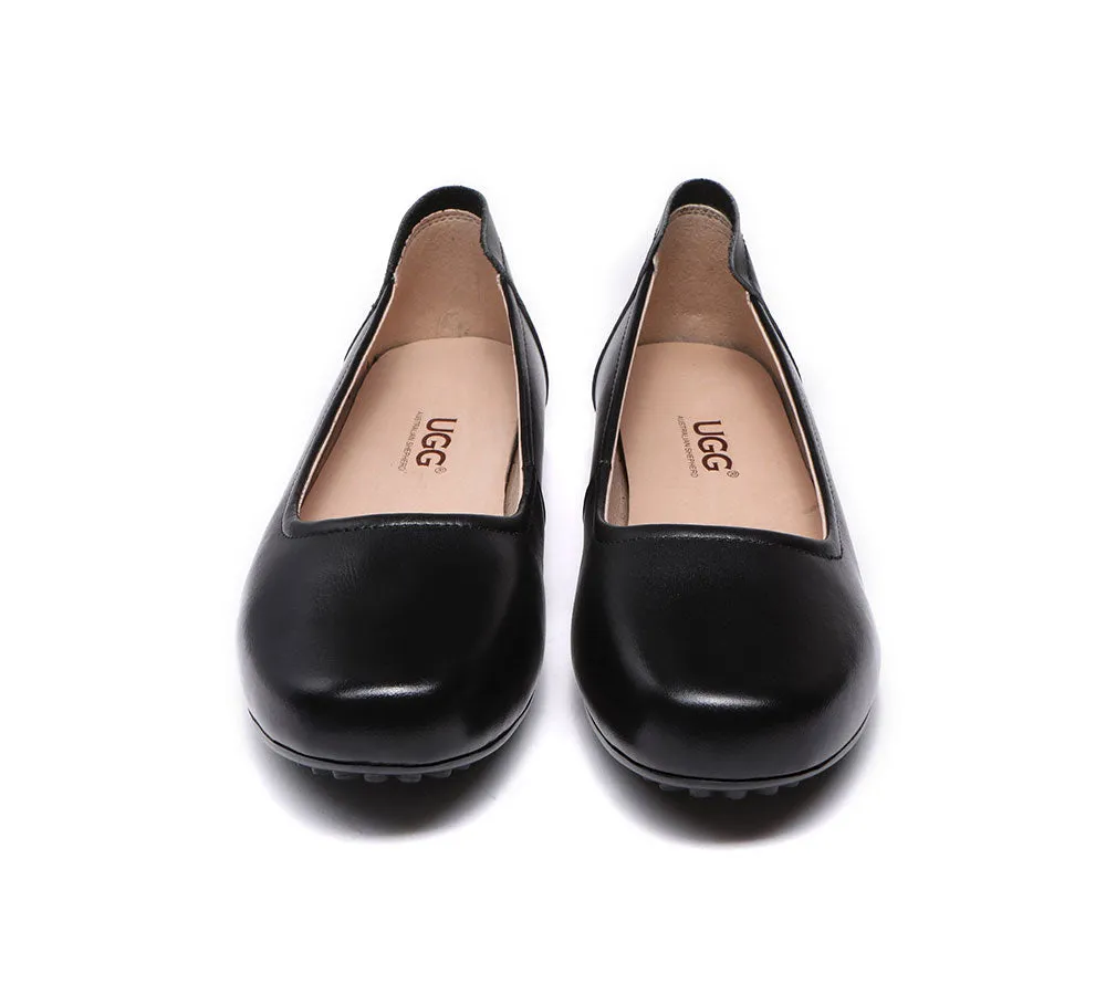 All-Black Leather Women Ballet Flat Fern