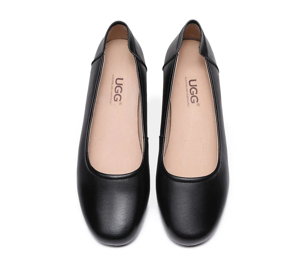 All-Black Leather Women Ballet Flat Fern