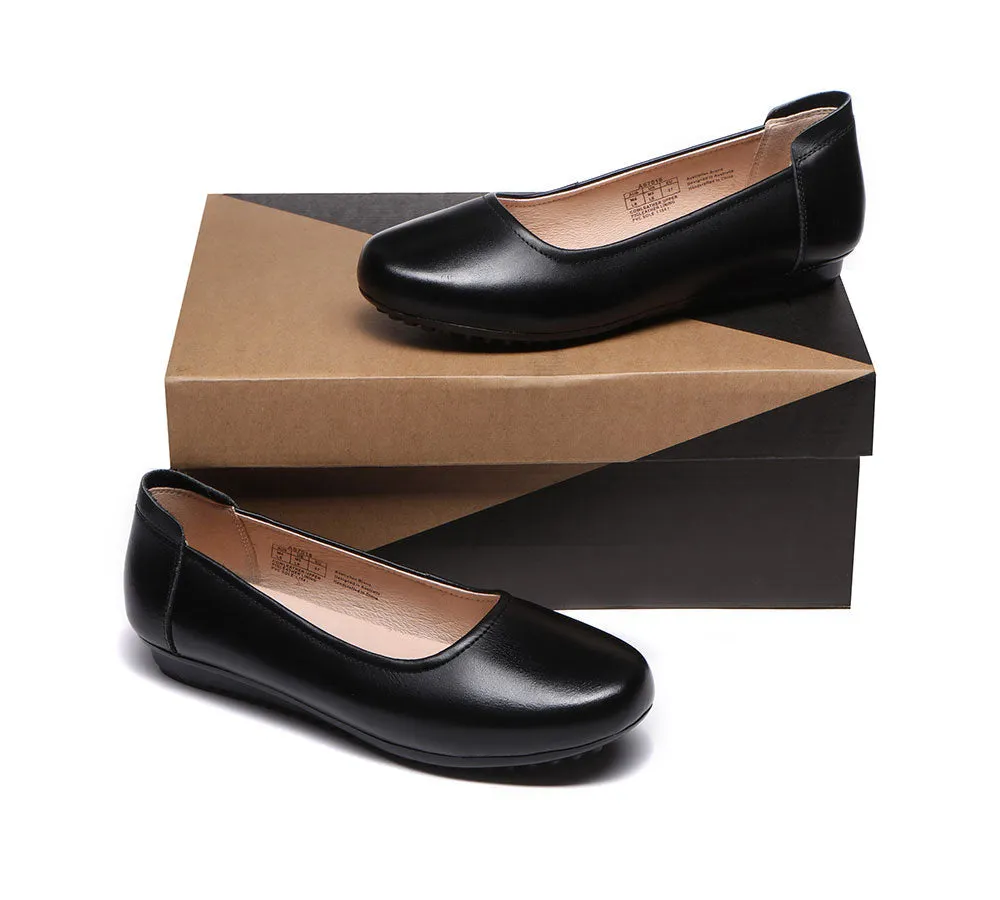 All-Black Leather Women Ballet Flat Fern