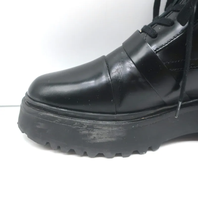 AllSaints Stellar Cap Toe Combat Boots Black Polished Leather Size 8