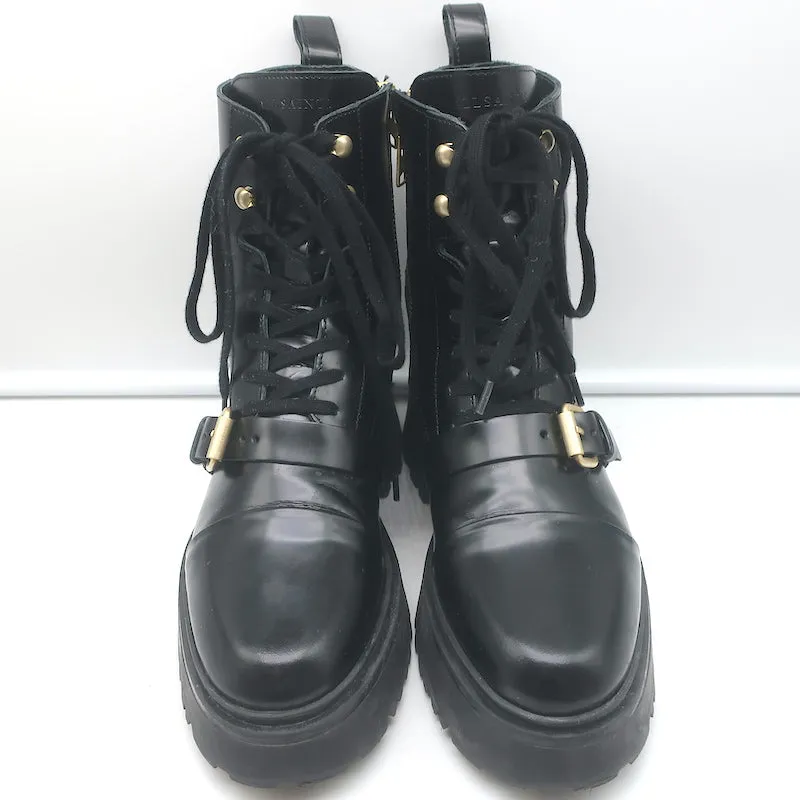 AllSaints Stellar Cap Toe Combat Boots Black Polished Leather Size 8