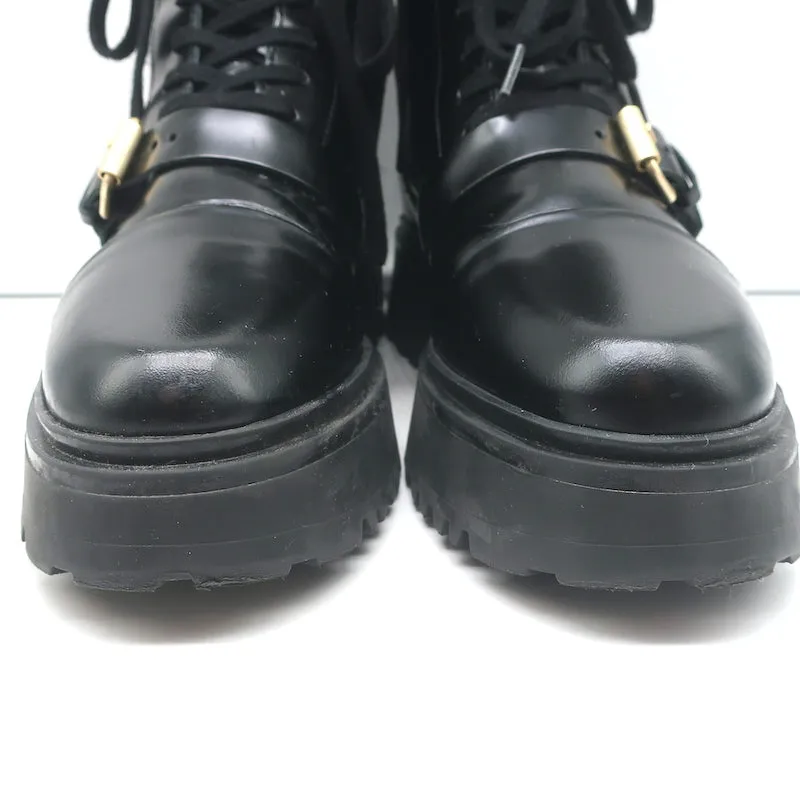 AllSaints Stellar Cap Toe Combat Boots Black Polished Leather Size 8