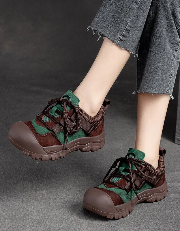 Anti-slip Lace-up Casual Walking Shoes Wide Toe