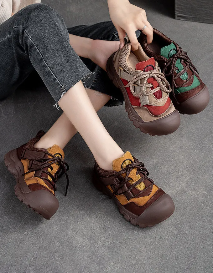 Anti-slip Lace-up Casual Walking Shoes Wide Toe