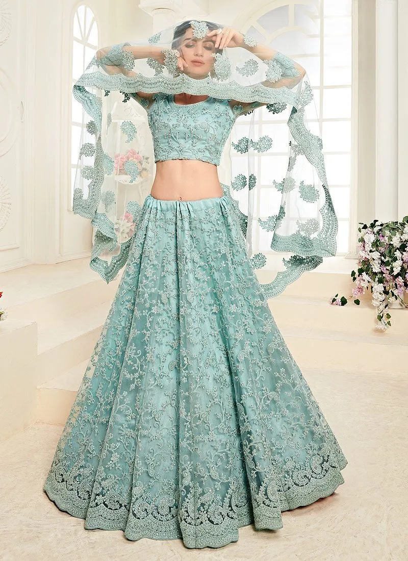 Aqua Blue A Line Trendy Wedding Lehenga Choli