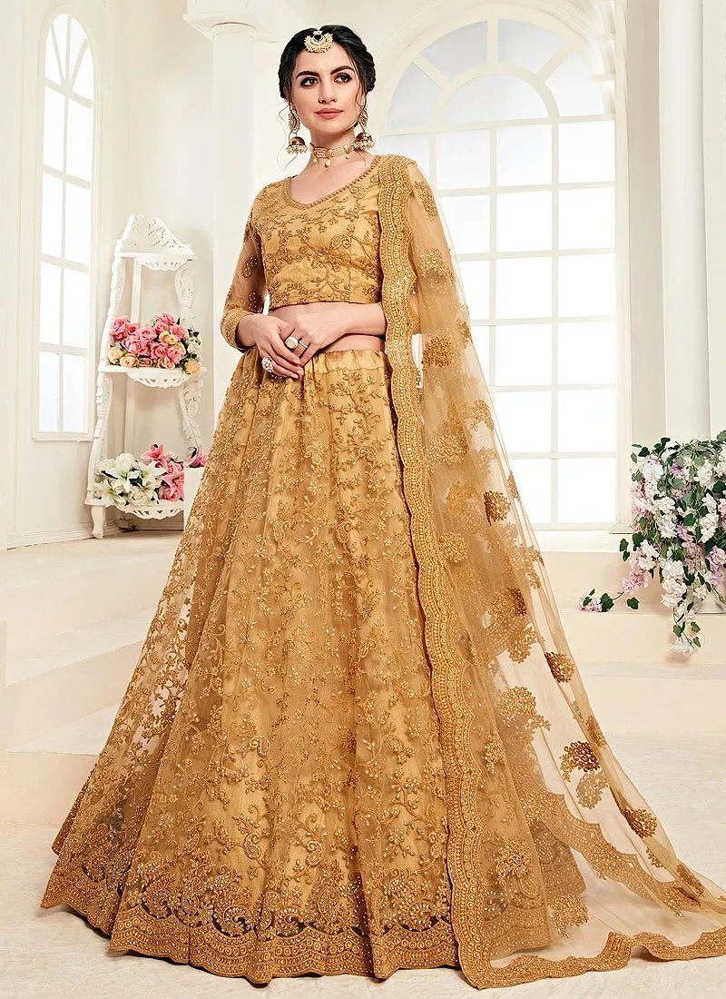 Attractive Mustard A Line Trendy Wedding Lehenga Choli