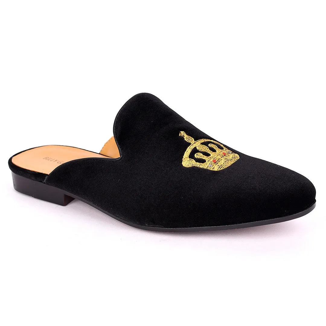 Billy Garrison Crown Embroidered Suede Leather Men's Half Shoe- Black