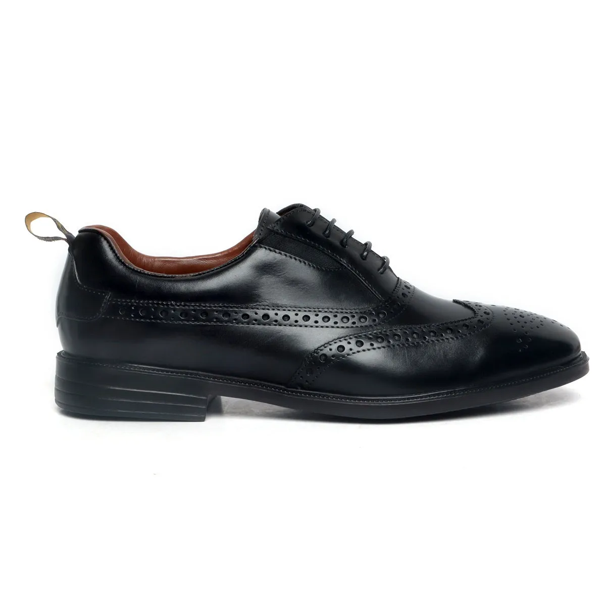 Black Leather Punching Brogue Oxford Lace-Up Shoe