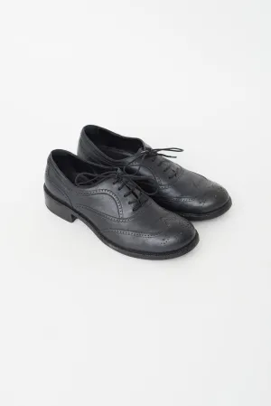 Black Leather Rounded Toe Brogue