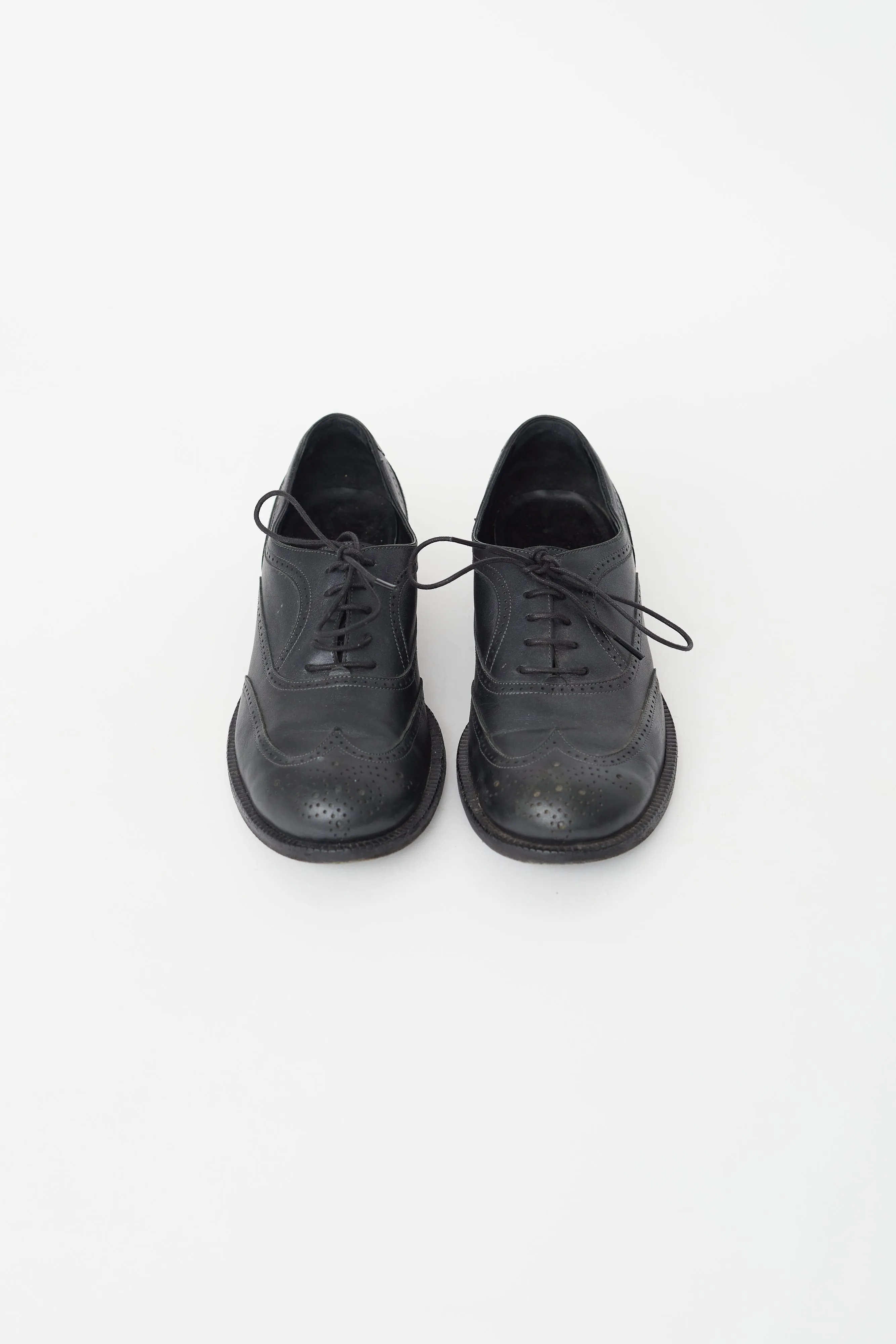 Black Leather Rounded Toe Brogue