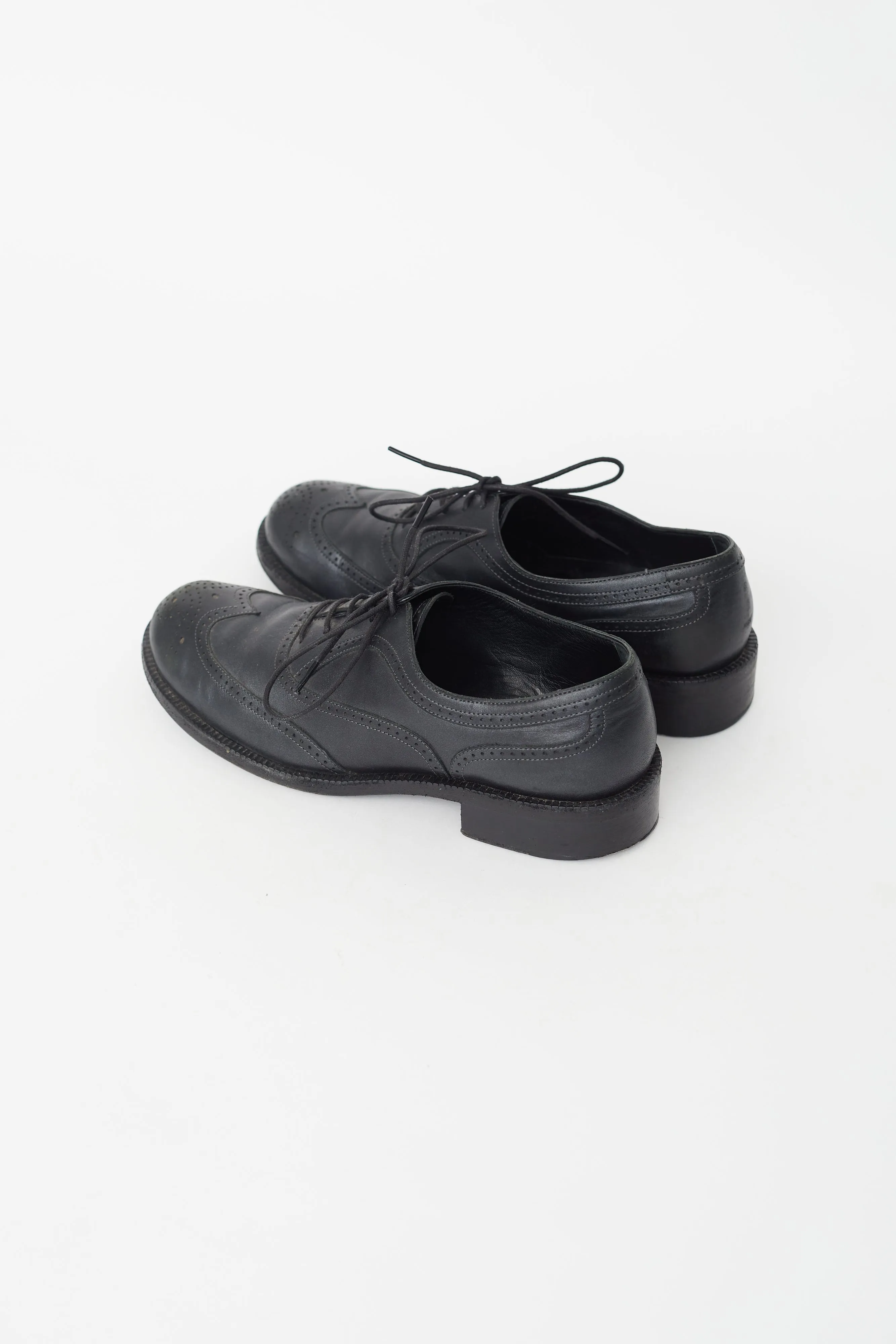 Black Leather Rounded Toe Brogue