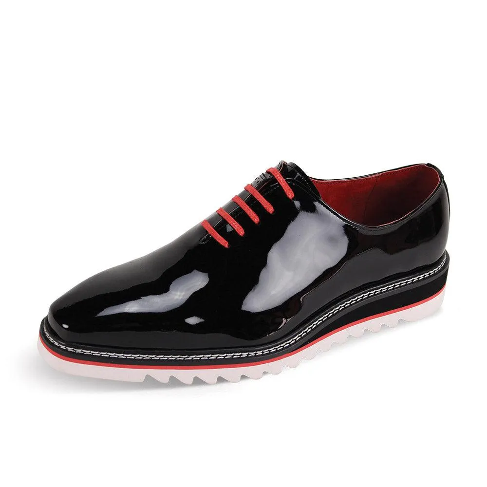 Black Patent Leather Giovanni Men's Lace-Up Rubber Sole Shoes Style-RUBEN