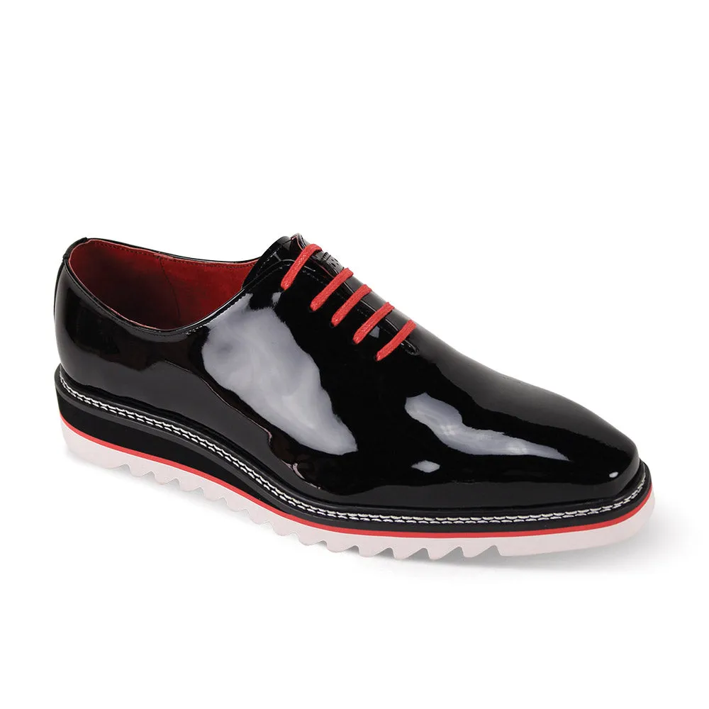 Black Patent Leather Giovanni Men's Lace-Up Rubber Sole Shoes Style-RUBEN