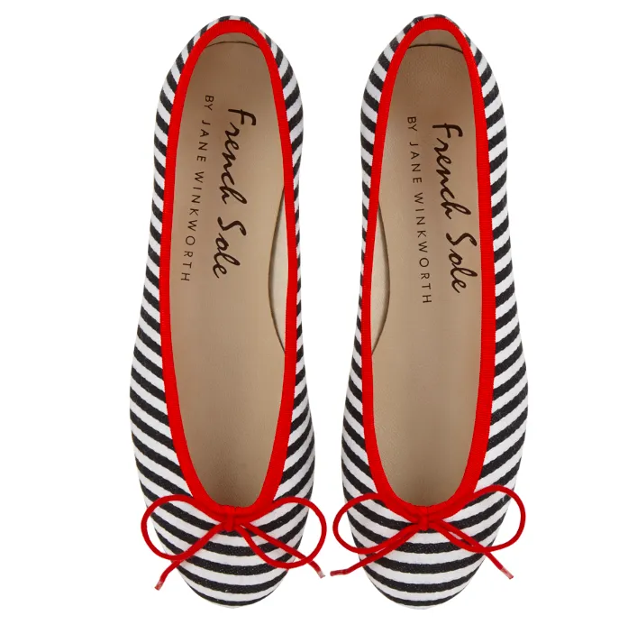 Black Stripe Textile Red Trim Henrietta Flats