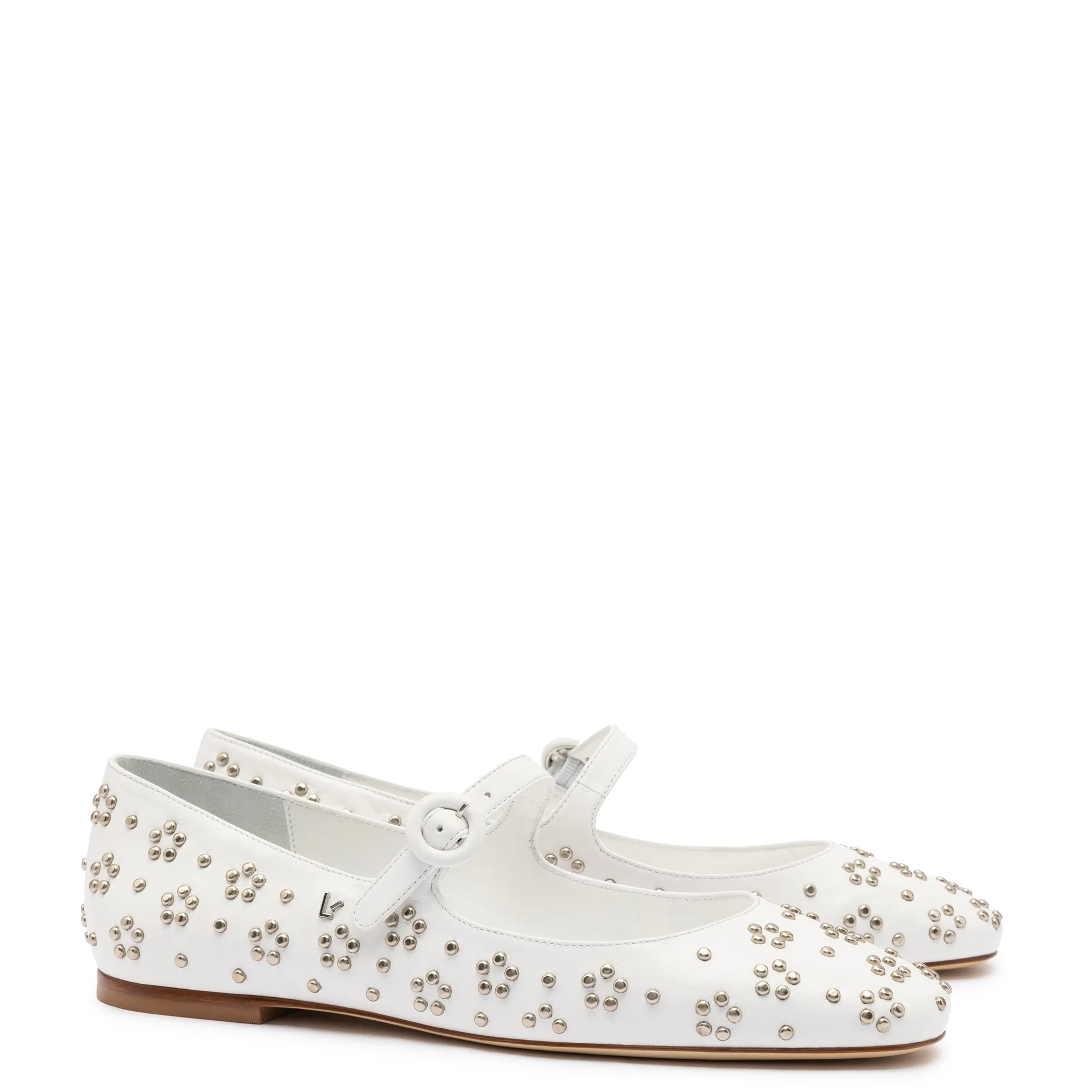 Blair Ballet Flat In White Leather and Metallic Studs