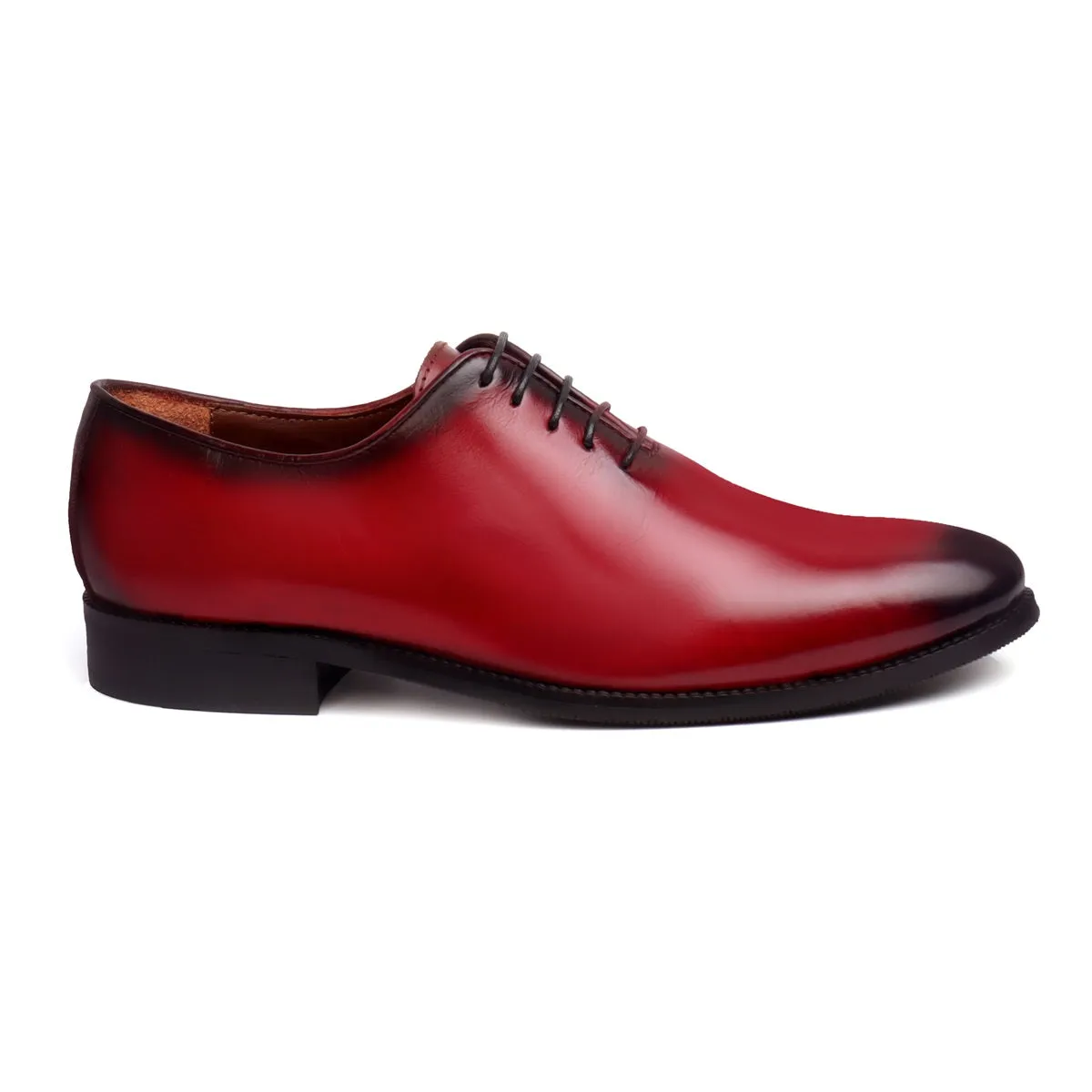 Burnished Wine Hand Painted Whole Cut/One-Piece Oxford Leather Shoes For Men By Brune & Bareskin