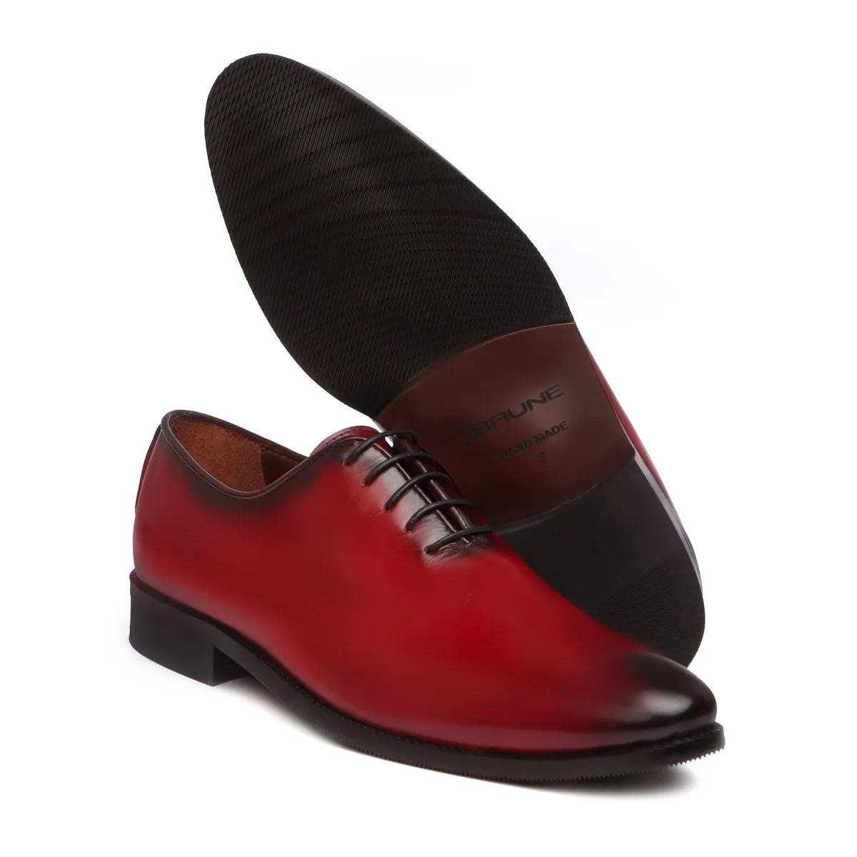 Burnished Wine Hand Painted Whole Cut/One-Piece Oxford Leather Shoes For Men By Brune & Bareskin