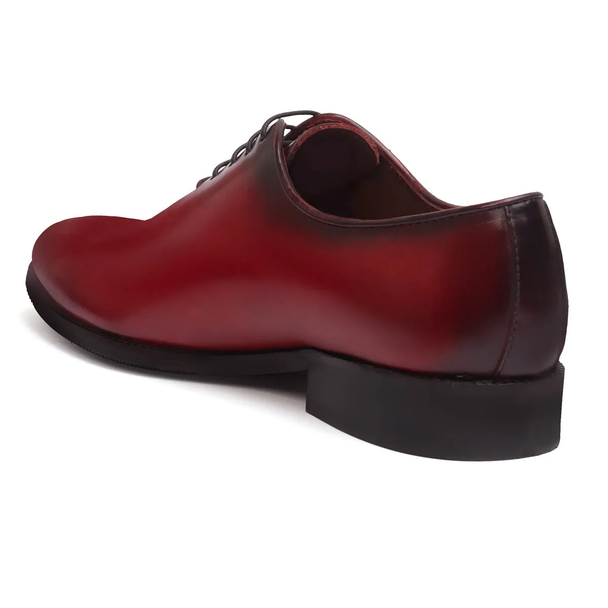 Burnished Wine Hand Painted Whole Cut/One-Piece Oxford Leather Shoes For Men By Brune & Bareskin