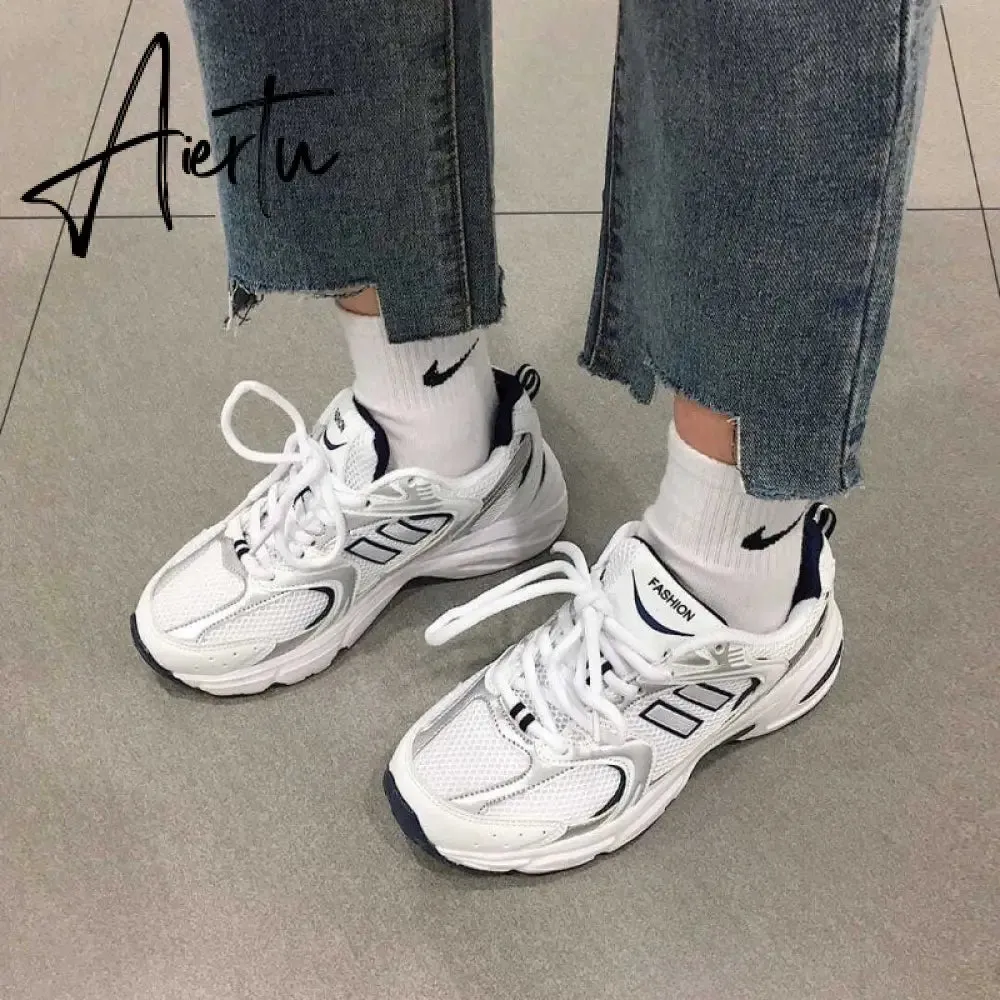 Casual Women's Sports Shoes White Platform Lace Up Sneakers Jogging Mesh Tennis Female Comfortable Dad Shoes Runnig