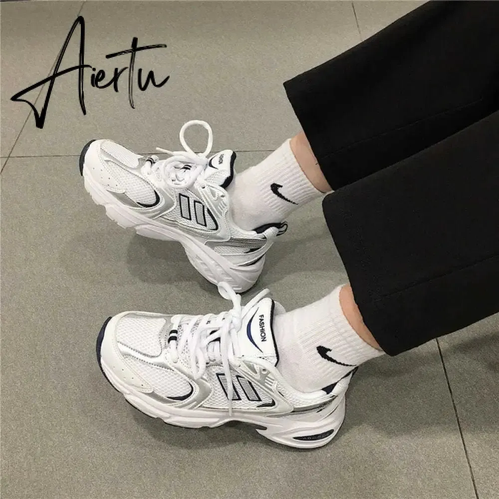 Casual Women's Sports Shoes White Platform Lace Up Sneakers Jogging Mesh Tennis Female Comfortable Dad Shoes Runnig