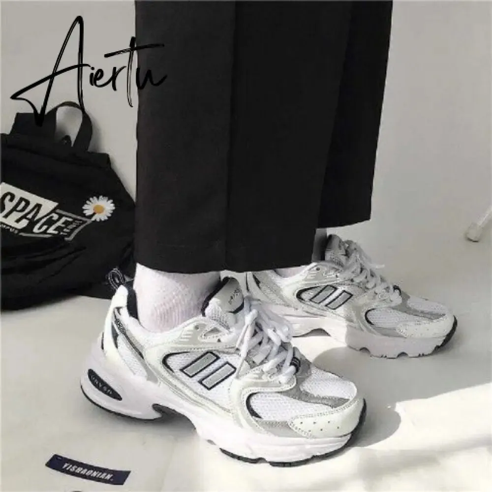 Casual Women's Sports Shoes White Platform Lace Up Sneakers Jogging Mesh Tennis Female Comfortable Dad Shoes Runnig