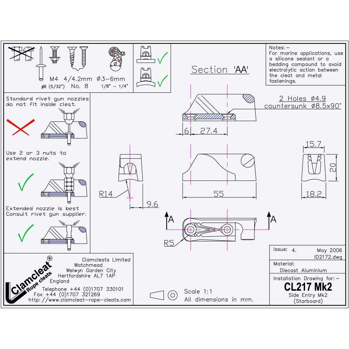 Clamcleat CL217 Mk2 Side Entry - Starboard - CL217 MK2