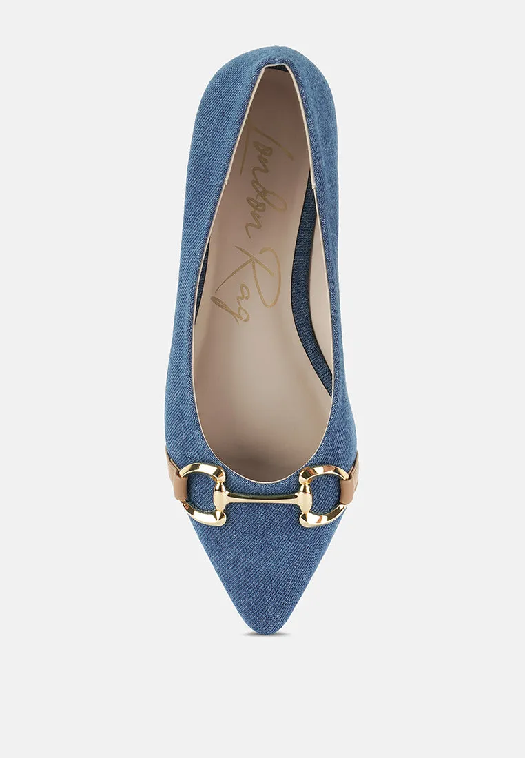 Cressida Denim Horsebit Detail Ballet Flats