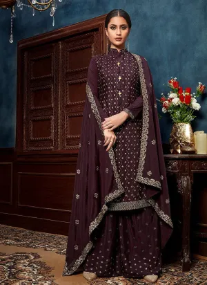 Deep Wine Chinon Trendy Palazzo Salwar Suit