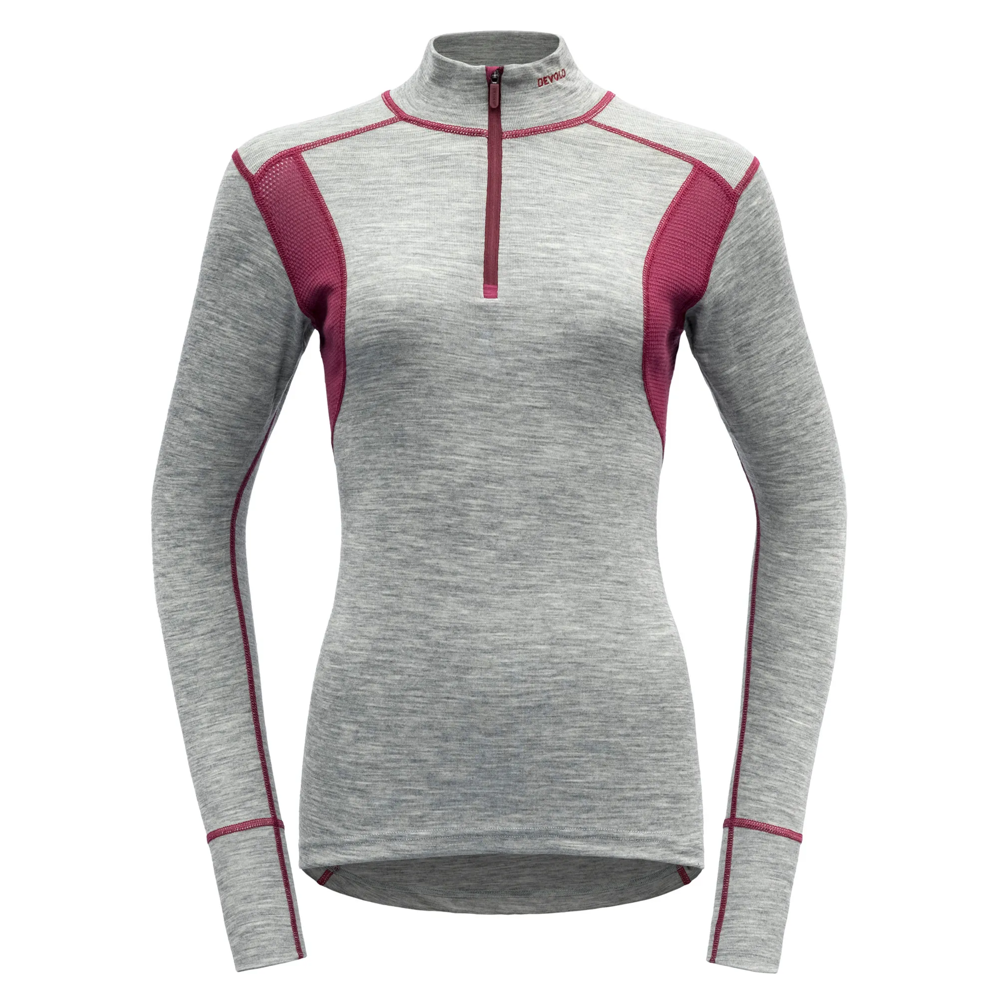 Devold Hiking Woman Half Zip Neck Greymelange/Beetroot | Buy Devold Hiking Woman Half Zip Neck Greymelange/Beetroot here | Outnorth