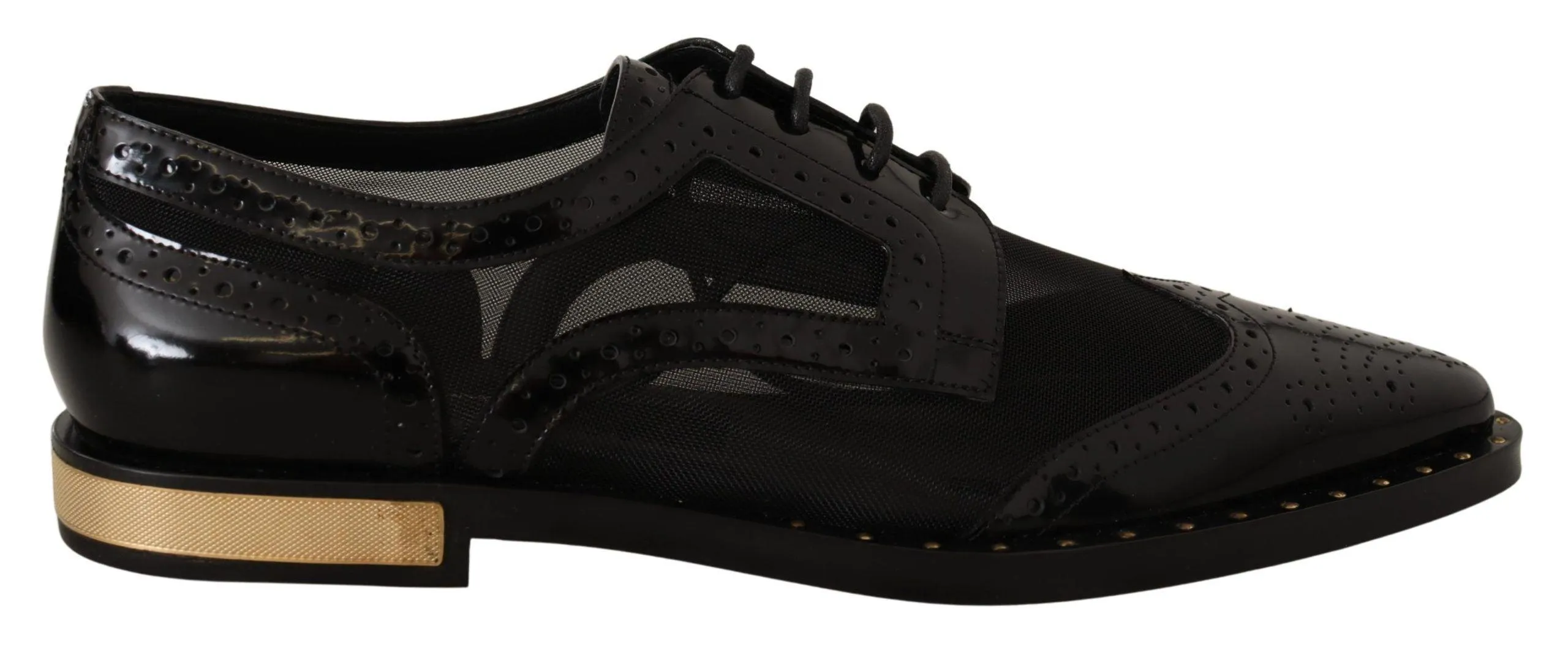 Dolce & Gabbana Black Leather Broques Sheer Wingtip Shoes