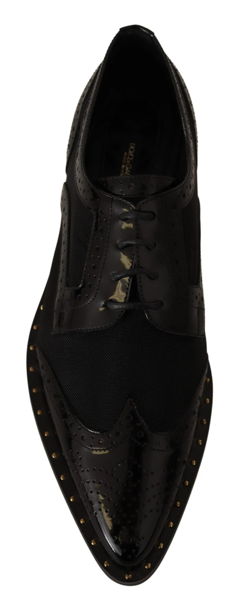 Dolce & Gabbana Black Leather Broques Sheer Wingtip Shoes