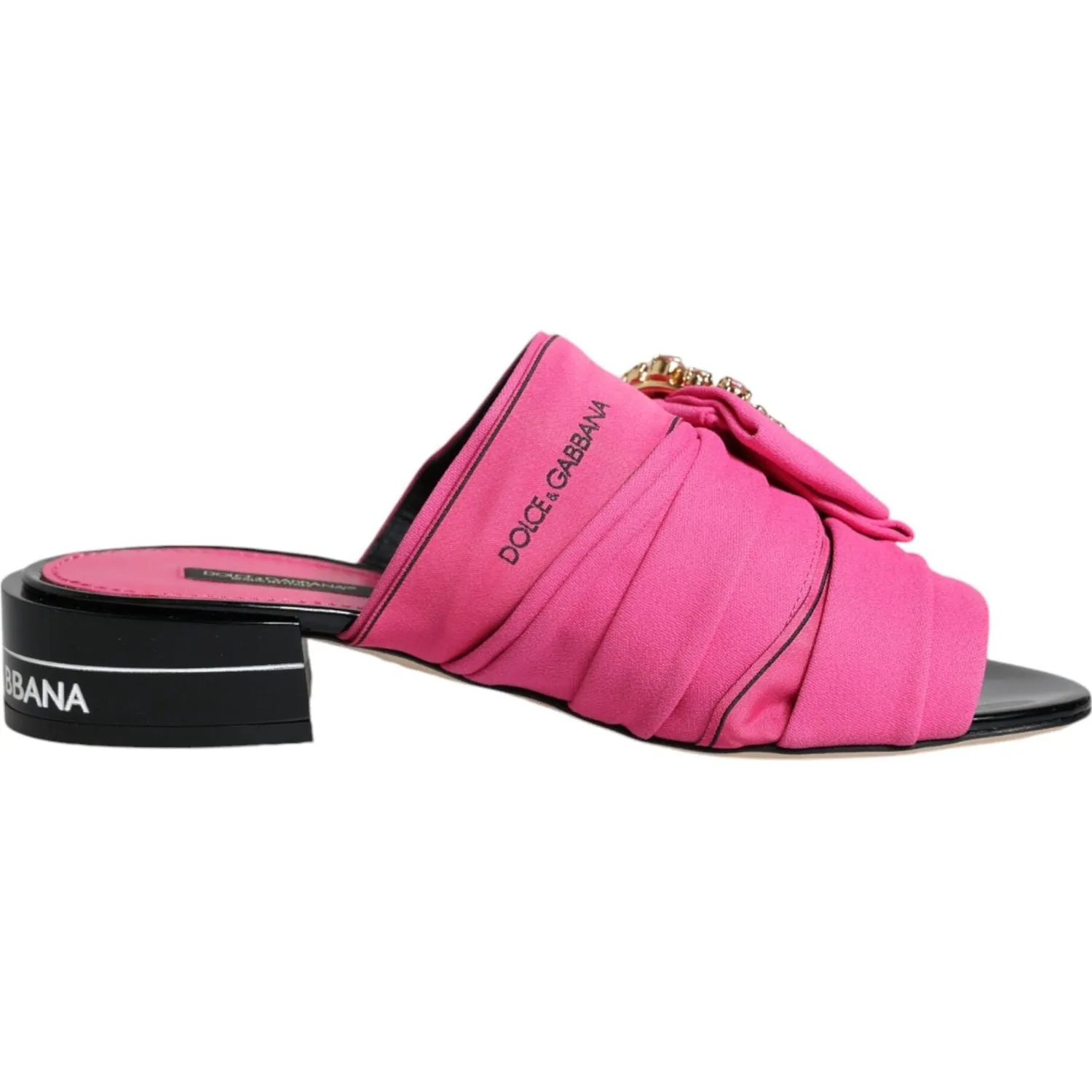 Dolce & Gabbana Pink Black Crystal Slides Sandals Shoes