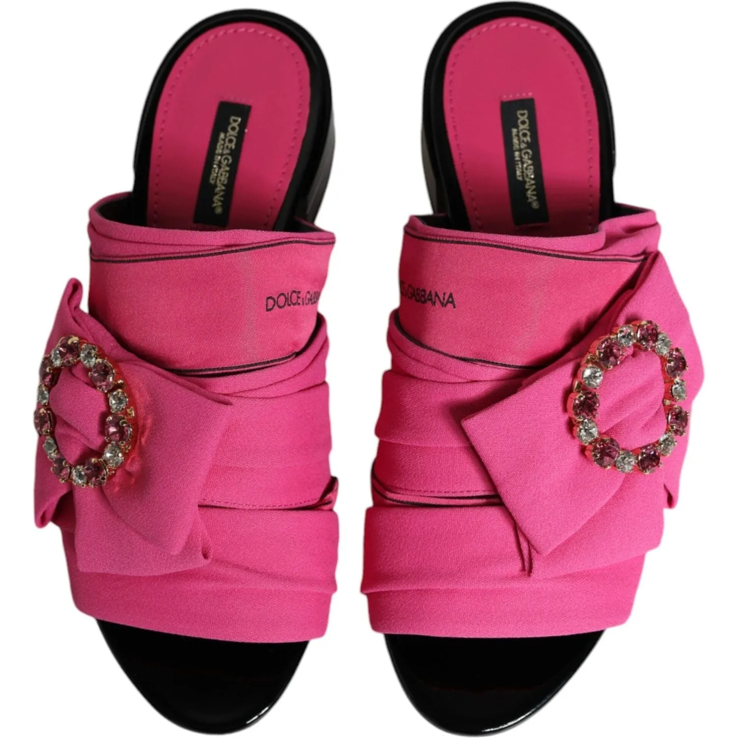 Dolce & Gabbana Pink Black Crystal Slides Sandals Shoes