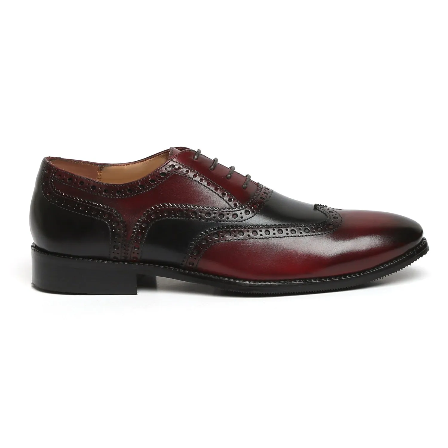 Dual Tone Formal Shoe in Wine Black Brogue Oxford Lace-Up Closure