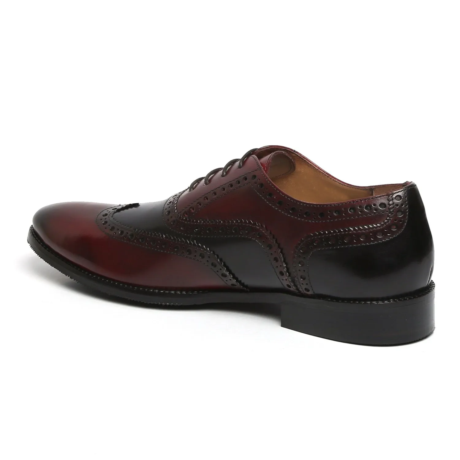 Dual Tone Formal Shoe in Wine Black Brogue Oxford Lace-Up Closure