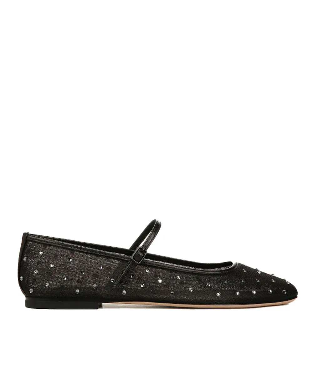 Ellie Mesh Crystal Ballet Flat in Black