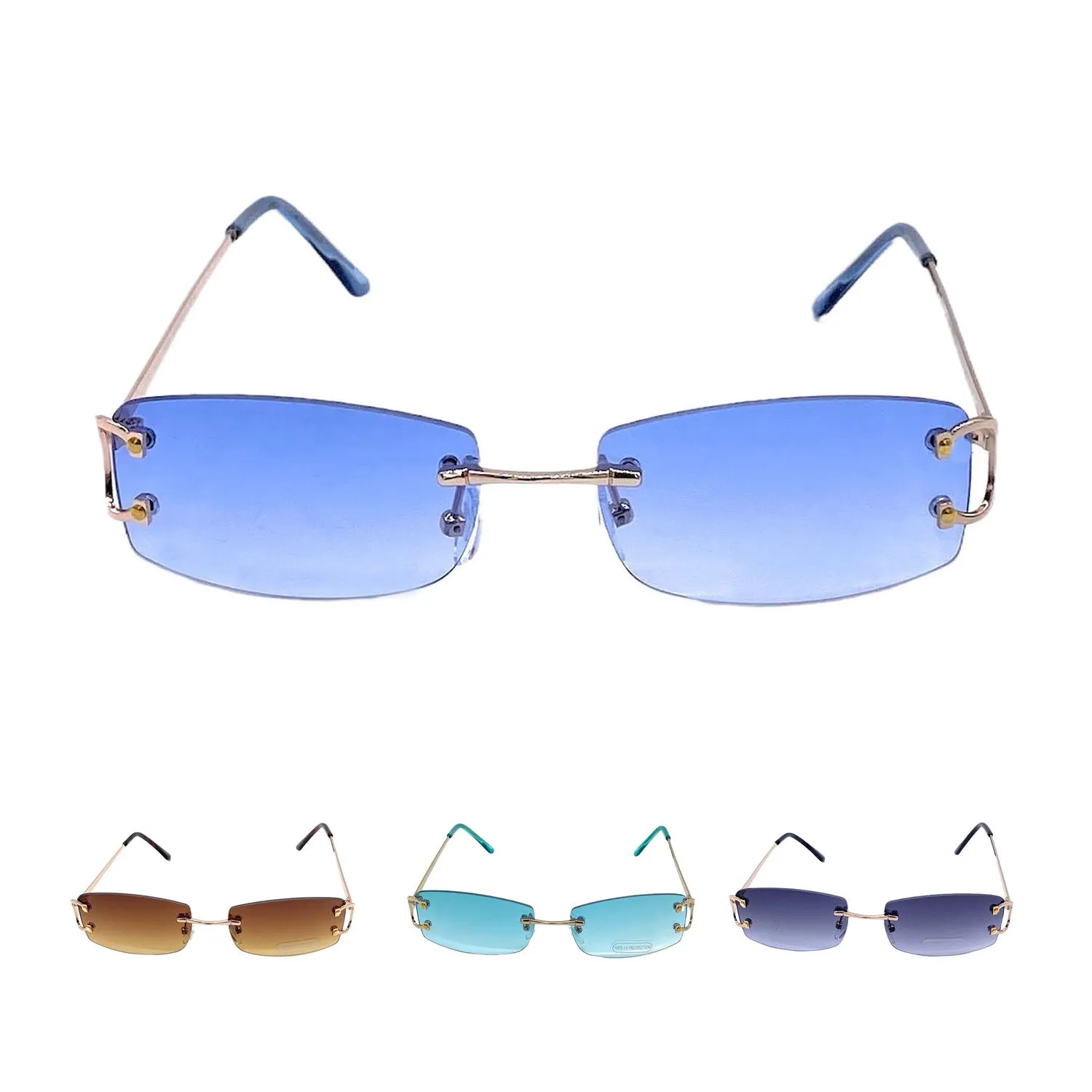 Empire Cove Rimless Sunglasses Gradient Rectangle Shades Frameless Retro Trendy