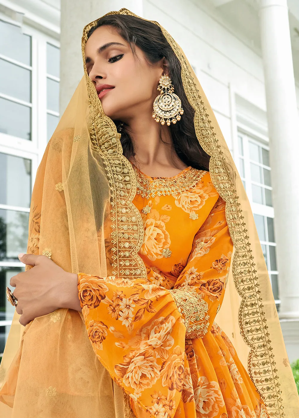 Floral Printed Haldi Yellow Trendy Sharara Style Suit